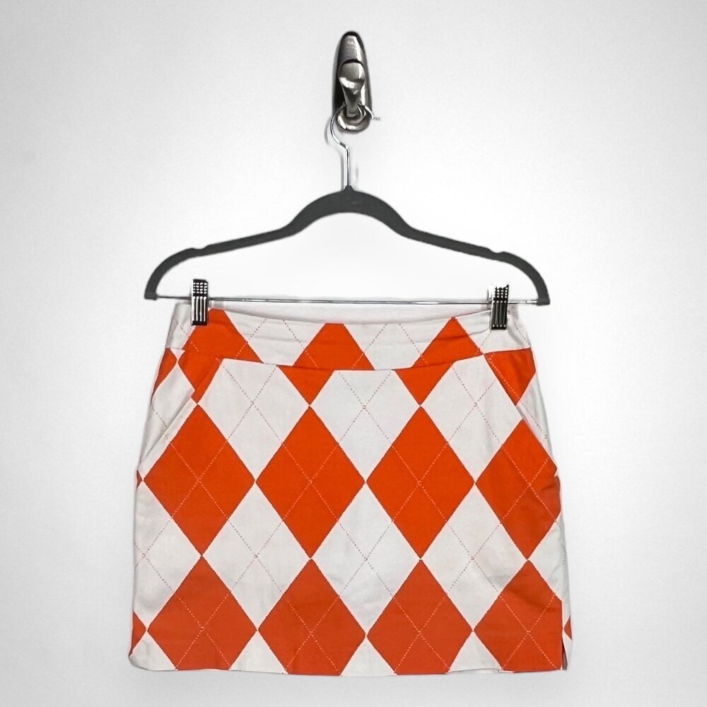 LOUDMOUTH 4 Orange and White Argyle Women's Classic Skirt/Skort Golf Vacation